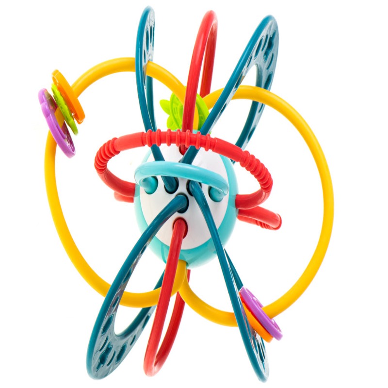 Jucarie Zornaitoare Bebelusi, Minge cu Inele, Materiale Non-Toxice, pentru Dentitie si Motricitate, Prindere Usoara, Coordonarea Mana-Ochi, Unisex, 0-24 luni, Multicolor