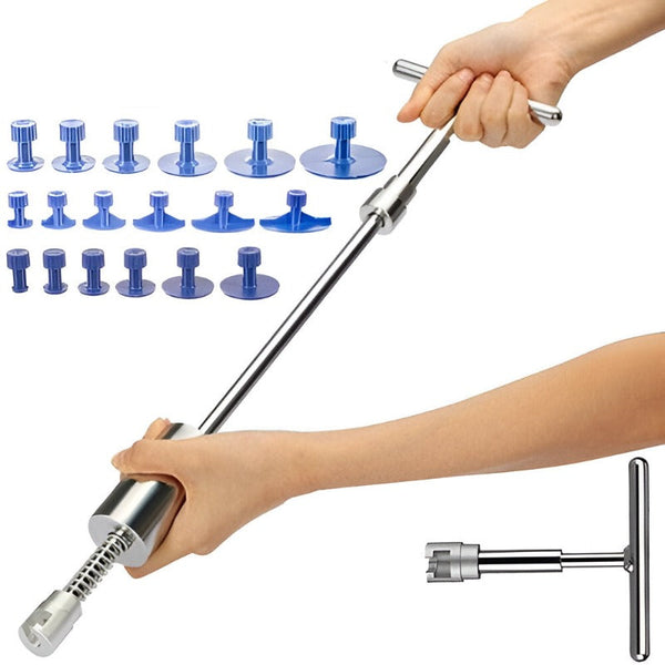 Kit Indreptare Tabla Caroserie Auto, Ciocan Inertial din Metal, 18 Ventuze Diferite Dimensiuni, pentru Amatori, Profesionisti, Reparare Infundaturi, Lovituri de Grindina, Fara Revopsire, Argintiu