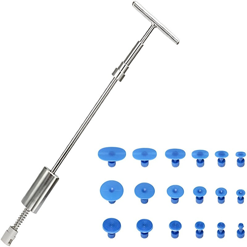 Kit Indreptare Tabla Caroserie Auto, Ciocan Inertial din Metal, 18 Ventuze Diferite Dimensiuni, pentru Amatori, Profesionisti, Reparare Infundaturi, Lovituri de Grindina, Fara Revopsire, Argintiu