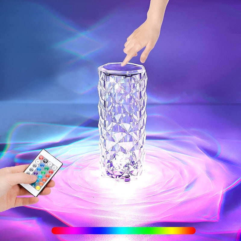 Lampa Ambientala LED, cu Telecomanda, Control prin Atingere, 16 Moduri Iluminare, Cristal Acrilic, pentru Decor, Masa, Birou, Cablu USB Inclus, 21.5 x 9 cm, Transparent