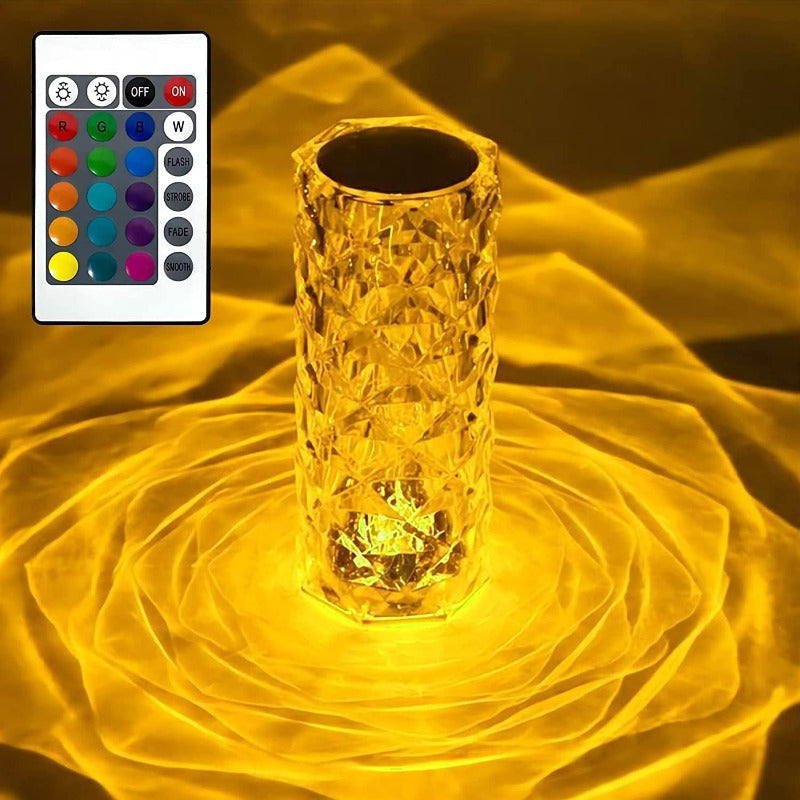 Lampa Ambientala LED, cu Telecomanda, Control prin Atingere, 16 Moduri Iluminare, Cristal Acrilic, pentru Decor, Masa, Birou, Cablu USB Inclus, 21.5 x 9 cm, Transparent