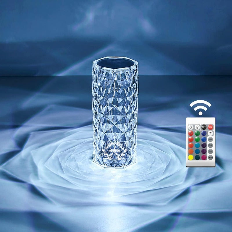 Lampa Ambientala LED, cu Telecomanda, Control prin Atingere, 16 Moduri Iluminare, Cristal Acrilic, pentru Decor, Masa, Birou, Cablu USB Inclus, 21.5 x 9 cm, Transparent