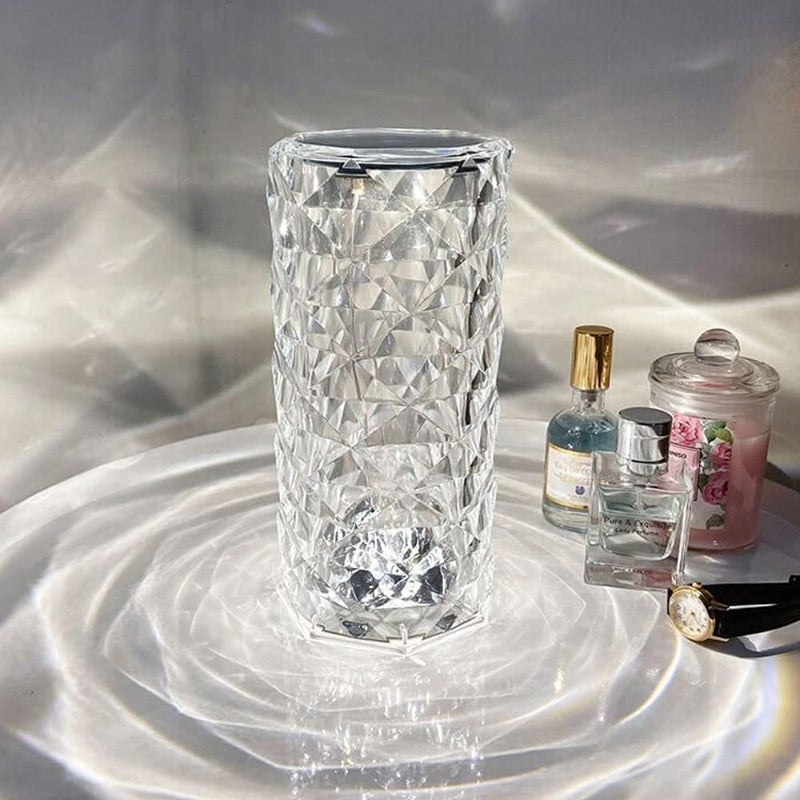 Lampa Ambientala LED, cu Telecomanda, Control prin Atingere, 16 Moduri Iluminare, Cristal Acrilic, pentru Decor, Masa, Birou, Cablu USB Inclus, 21.5 x 9 cm, Transparent