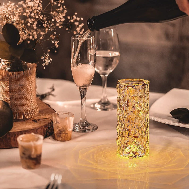 Lampa Ambientala LED, cu Telecomanda, Control prin Atingere, 16 Moduri Iluminare, Cristal Acrilic, pentru Decor, Masa, Birou, Cablu USB Inclus, 21.5 x 9 cm, Transparent
