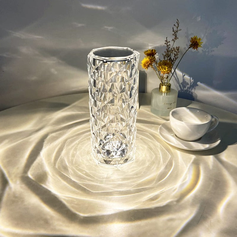 Lampa Ambientala LED, cu Telecomanda, Control prin Atingere, 16 Moduri Iluminare, Cristal Acrilic, pentru Decor, Masa, Birou, Cablu USB Inclus, 21.5 x 9 cm, Transparent