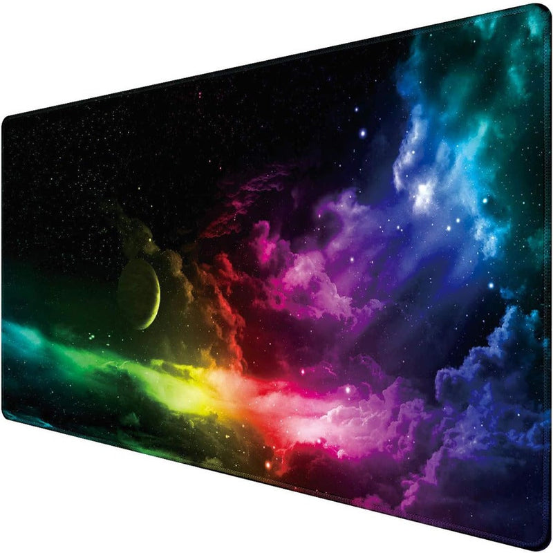 Mousepad Mare Cauciucat pentru Gaming, Birou, Office, Antiderapant, Cusaturi Anti-Rupere, Waterproof, model Galaxie, 80 x 30cm, Negru