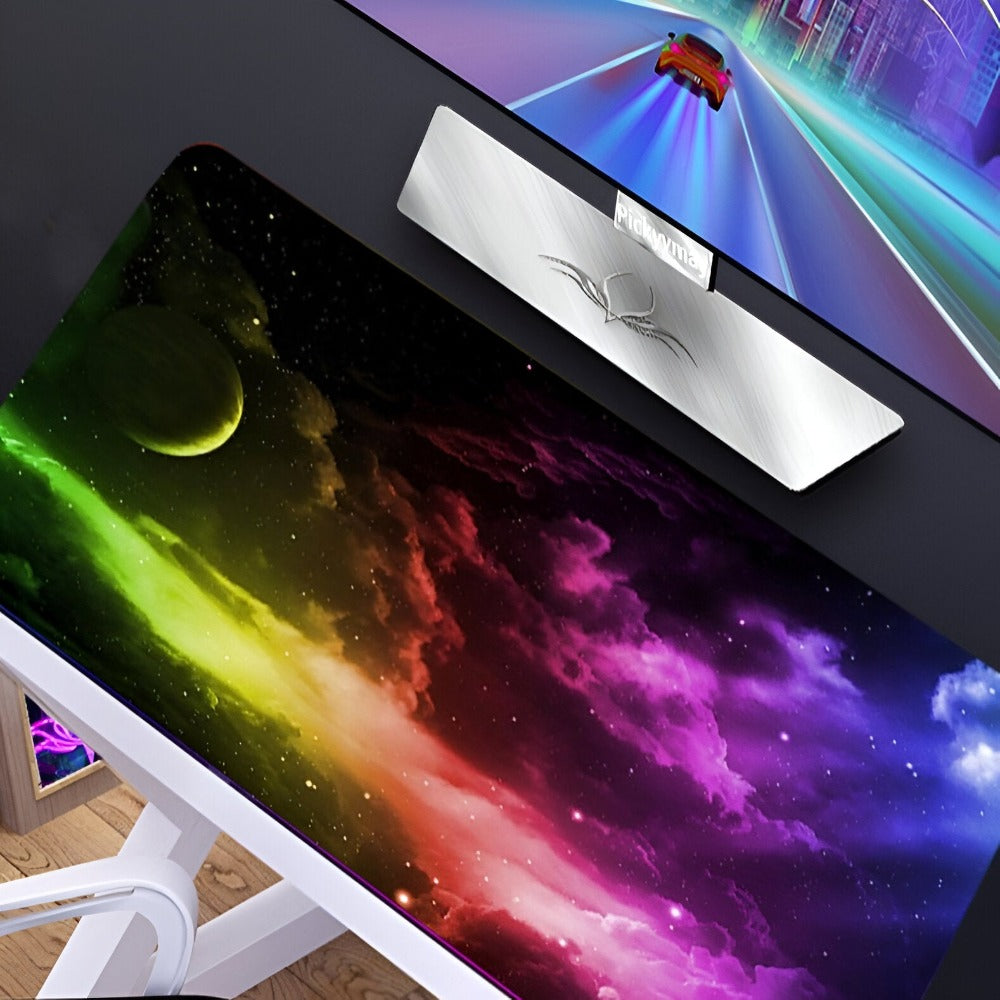 Mousepad Mare Cauciucat pentru Gaming, Birou, Office, Antiderapant, Cusaturi Anti-Rupere, Waterproof, model Galaxie, 80 x 30cm, Negru