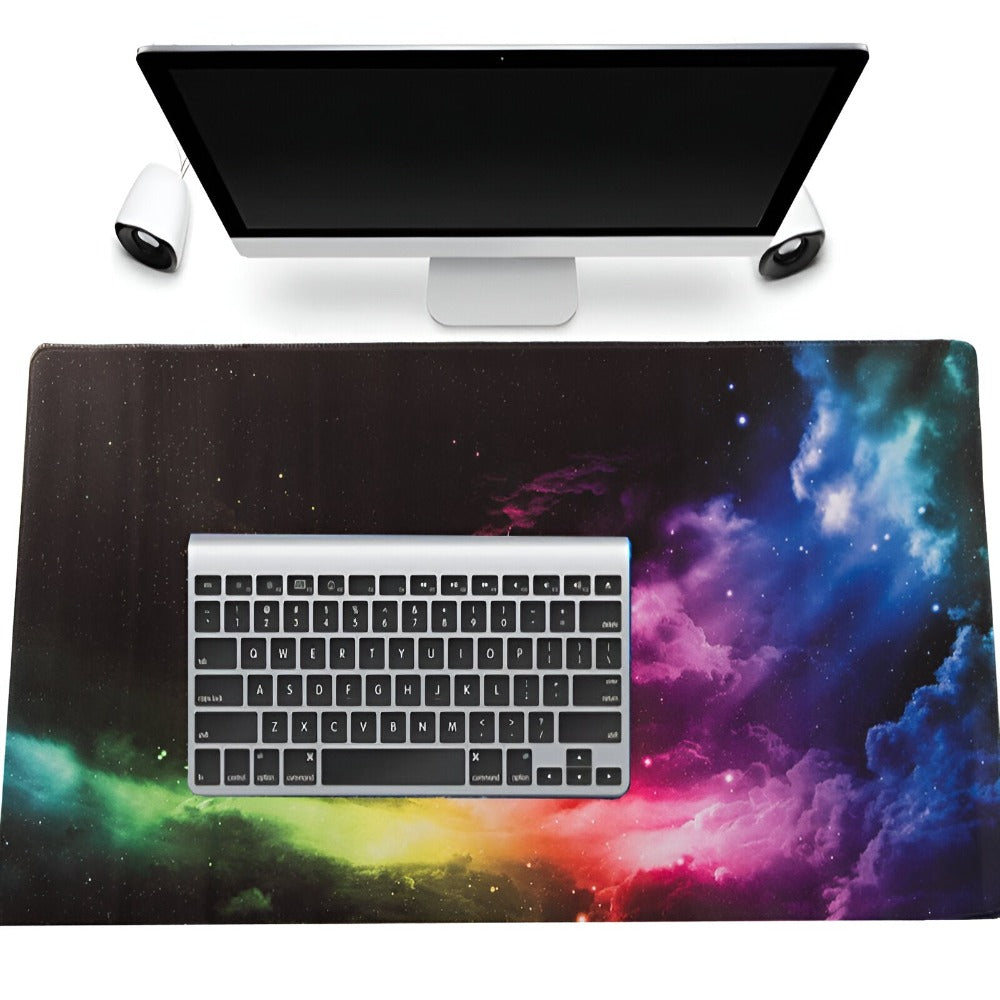 Mousepad Mare Cauciucat pentru Gaming, Birou, Office, Antiderapant, Cusaturi Anti-Rupere, Waterproof, model Galaxie, 80 x 30cm, Negru