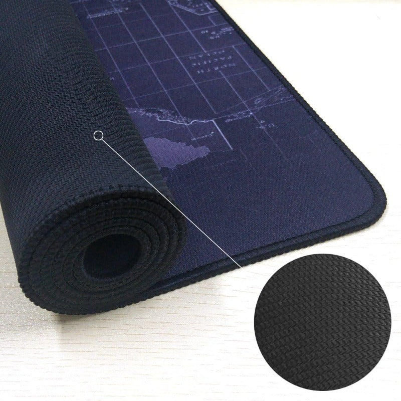 Mousepad Mare Cauciucat pentru Gaming, Birou, Office, Antiderapant, Cusaturi Anti-Rupere, Waterproof, model Harta Lumii, 80 x 30cm, Negru