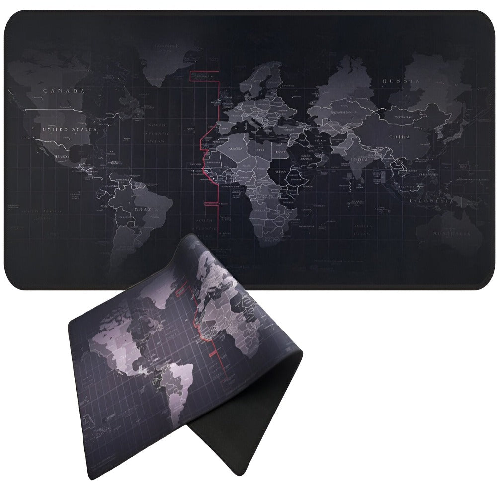Mousepad Textil Antiaderent Gaming, model Harta Lumii - VelixoMousepad Mare Cauciucat pentru Gaming, Birou, Office, Antiderapant, Cusaturi Anti-Rupere, Waterproof, model Harta Lumii, 80 x 30cm, Negru