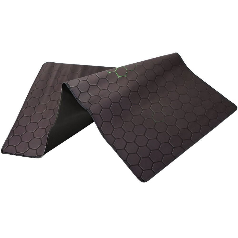 Mousepad Mare Cauciucat pentru Gaming, Birou, Office, Antiderapant, Cusaturi Anti-Rupere, Waterproof, model Honeycomb, 80 x 30cm, Negru/Verde