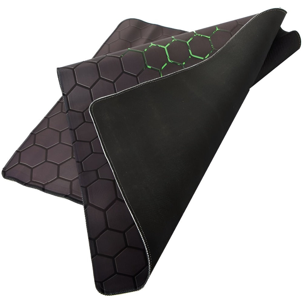 Mousepad Mare Cauciucat pentru Gaming, Birou, Office, Antiderapant, Cusaturi Anti-Rupere, Waterproof, model Honeycomb, 80 x 30cm, Negru/Verde