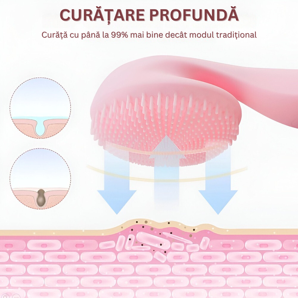 Perie Electrica de Silicon pentru Curatare Faciala, 4 Moduri de Utilizare, Curatare, Demachiere, Masaj si Lifting, Fara Fir, Rezistent la Apa, pentru Eliminarea Ridurilor, Ingrijirea Tenului, Circulatia Sangelui, Portabil, Incarcare Magnetica, Roz
