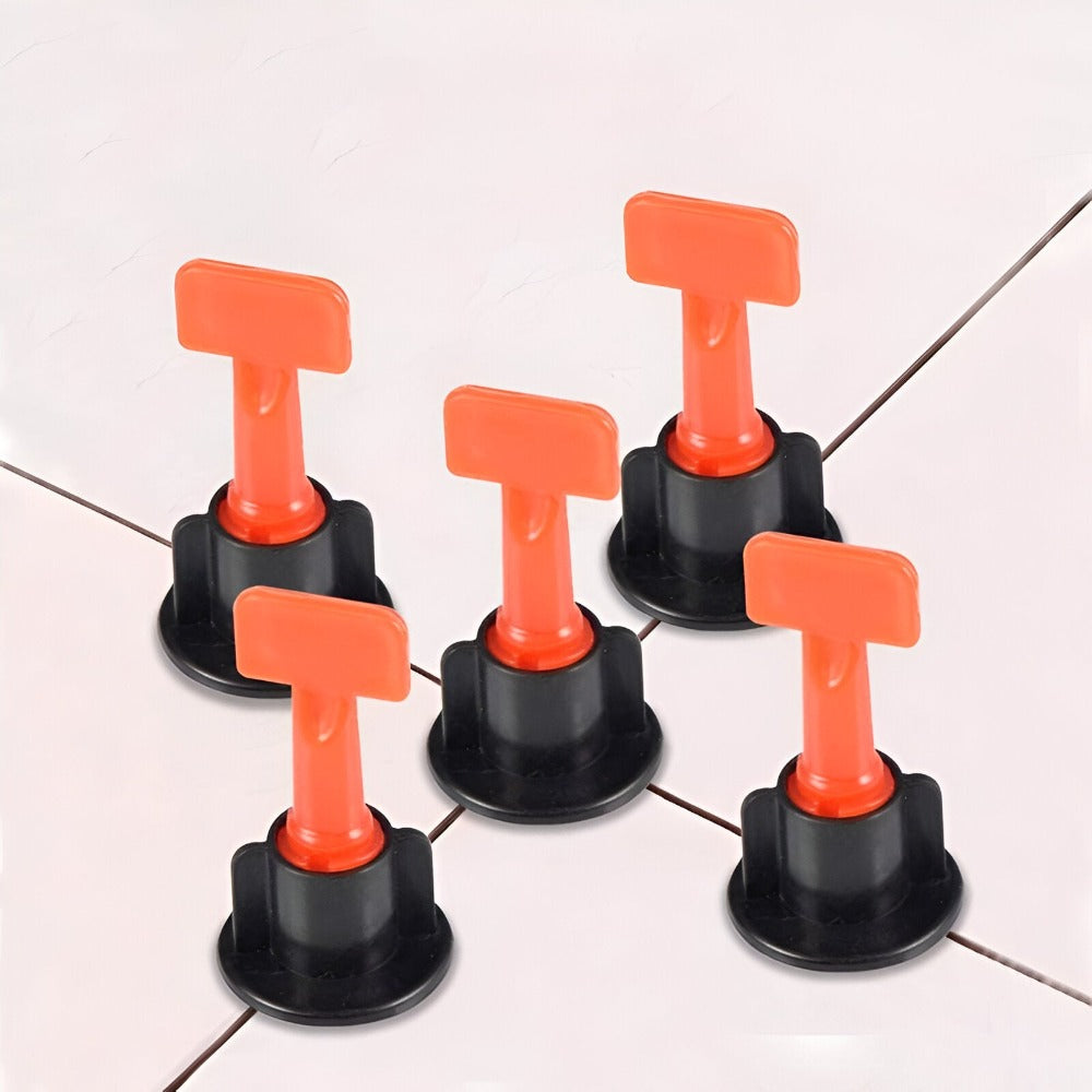Set 152 de Piese Sistem Montare, Nivelare, Placi Ceramice, Gresie si Faianta, Reutilizabile, pentru Incepatori, Avansati, Dinstantiere, Rost de la 1 mm la 3 mm, 100 Tije tip T, 50 Cruciulite, 2 Chei Strangere, Negru/Portocaliu