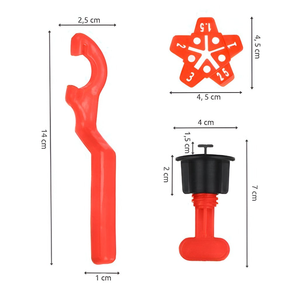 Set 152 de Piese Sistem Montare, Nivelare, Placi Ceramice, Gresie si Faianta, Reutilizabile, pentru Incepatori, Avansati, Dinstantiere, Rost de la 1 mm la 3 mm, 100 Tije tip T, 50 Cruciulite, 2 Chei Strangere, Negru/Portocaliu