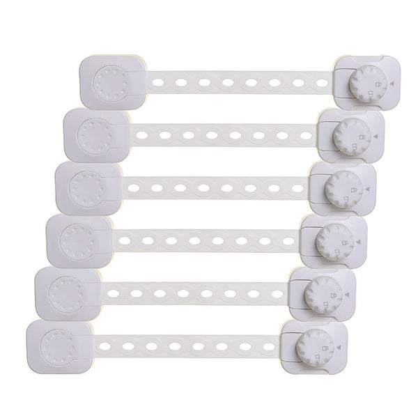 Set 6 Sigurante Usi Copii, Sistem de Blocare Mobilier, Sertare, Dulap, Frigider, Congelator, Usa Cuptor, Capac Toaleta, Previne Deschiderea Accidentala, Banda Autoadeziva, Fara Urme dupa Indepartare, Lungime Ajustabila, Sistem Inchidere Dublu, Alb