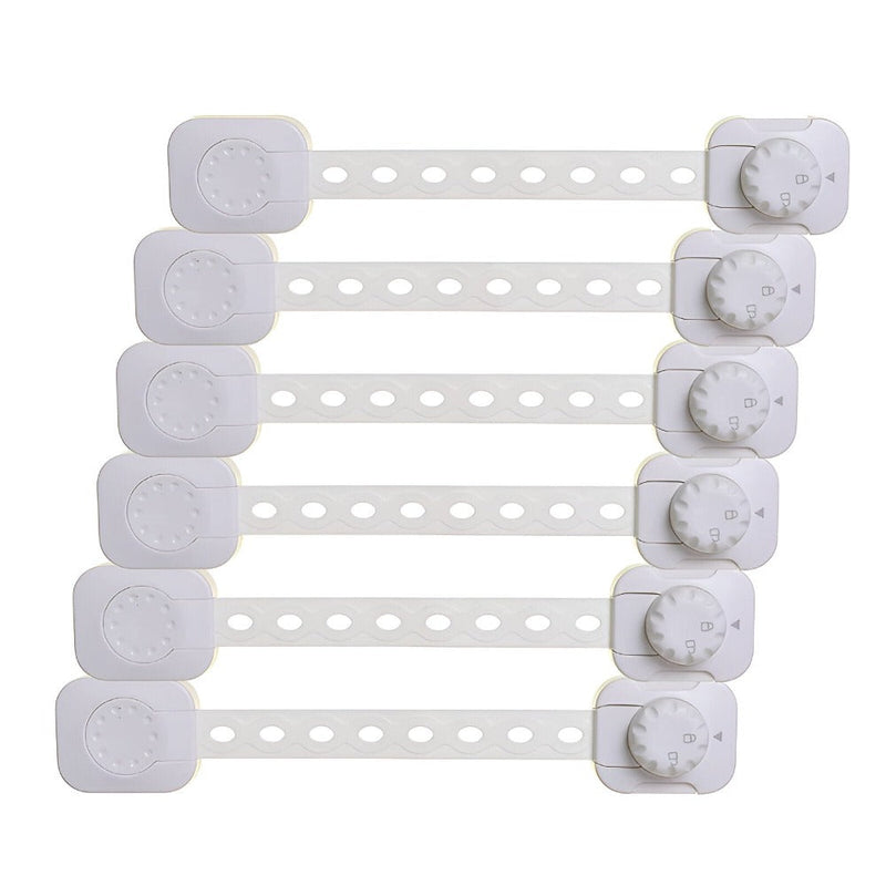 Set 6 Sigurante Usi Copii, Sistem de Blocare Mobilier, Sertare, Dulap, Frigider, Congelator, Usa Cuptor, Capac Toaleta, Previne Deschiderea Accidentala, Banda Autoadeziva, Fara Urme dupa Indepartare, Lungime Ajustabila, Sistem Inchidere Dublu, Alb