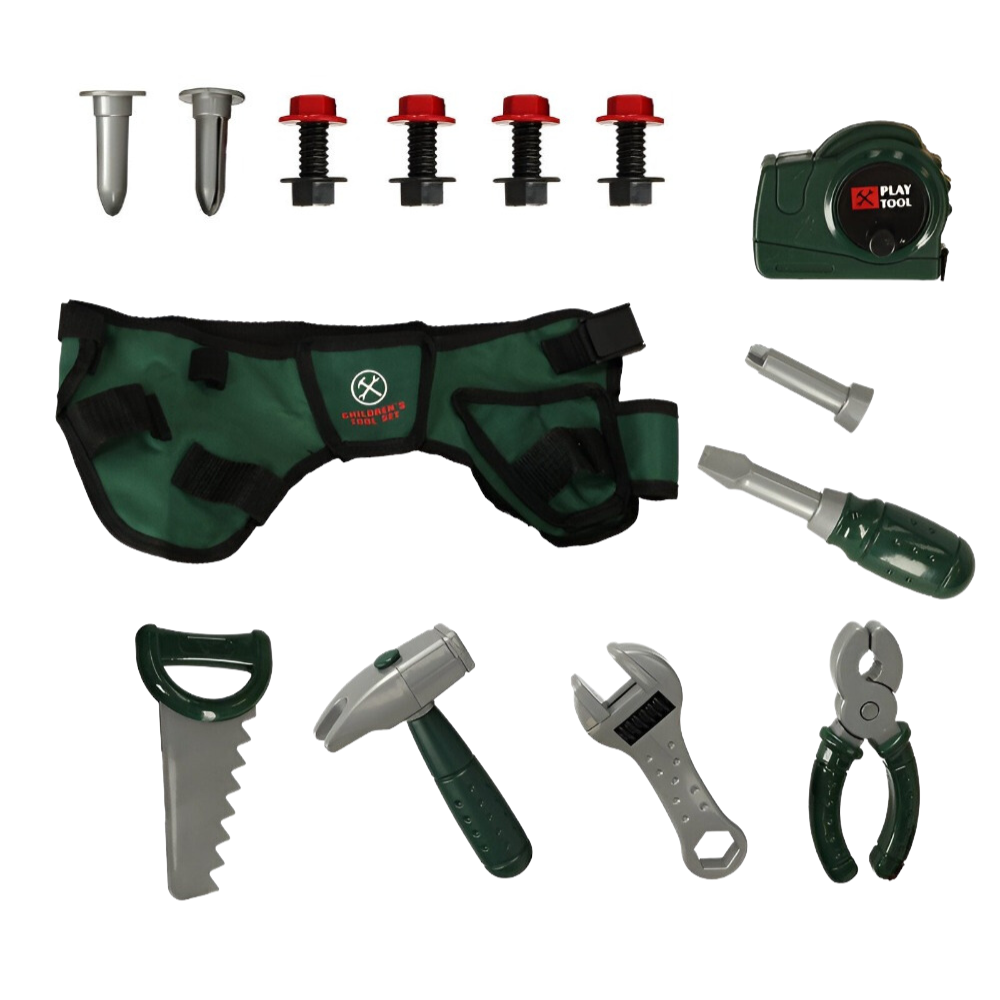 Set Scule de Joaca cu Centura Port, Ruleta, Fierastrau, Cheie Reglabila, Cleste, Ciocan, Surubelnita, Scanduri, Cuie, Suruburi si Piulite, Unelte, pentru Copii, Pasionati de Bricolaj, Dezvolta Creativitatea, Imaginatia, + 3 ani, Multicolor