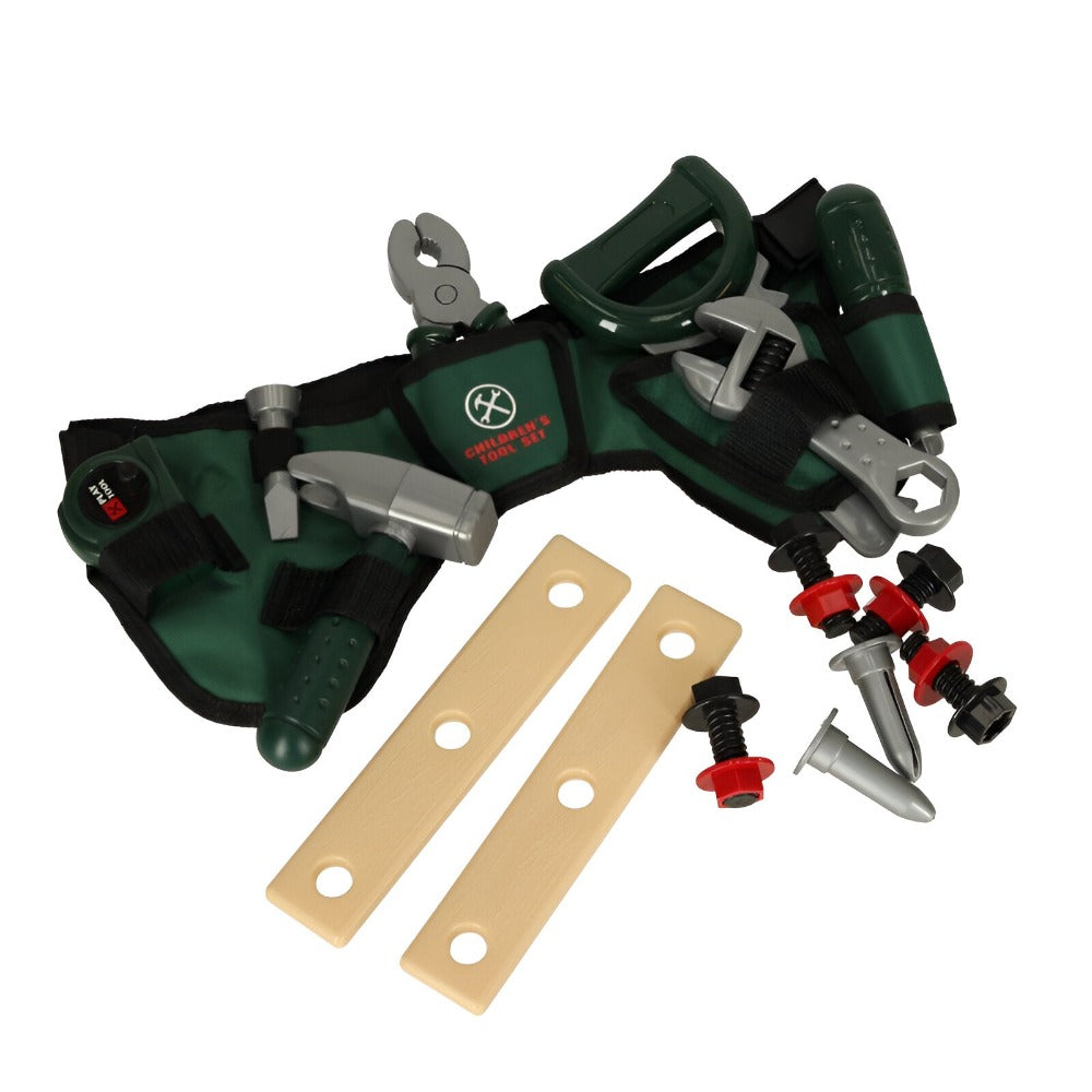 Set Scule de Joaca cu Centura Port, Ruleta, Fierastrau, Cheie Reglabila, Cleste, Ciocan, Surubelnita, Scanduri, Cuie, Suruburi si Piulite, Unelte, pentru Copii, Pasionati de Bricolaj, Dezvolta Creativitatea, Imaginatia, + 3 ani, Multicolor