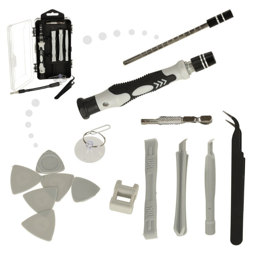 Set Surubelnite de Precizie 115 in 1, 98 Biti, pentru Electronice, Electrocasnice, Mobilier, Telefoane, Macbook, iMac, iPhone, Flexibila, cu Ventuza, Penseta, Magnetizare, Maner Ergonomic si Carcasa Depozitare, Negru/Gri