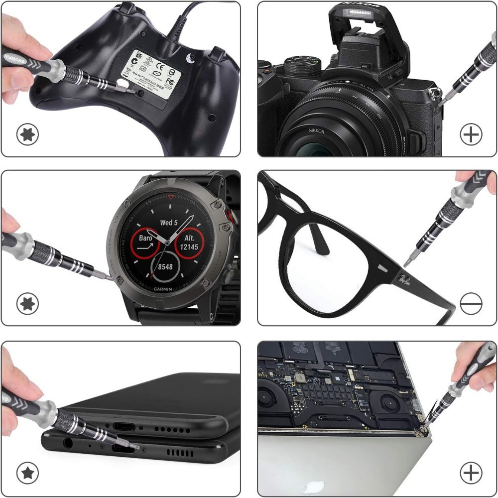 Set Surubelnite de Precizie 115 in 1, 98 Biti, pentru Electronice, Electrocasnice, Mobilier, Telefoane, Macbook, iMac, iPhone, Flexibila, cu Ventuza, Penseta, Magnetizare, Maner Ergonomic si Carcasa Depozitare, Negru/Gri