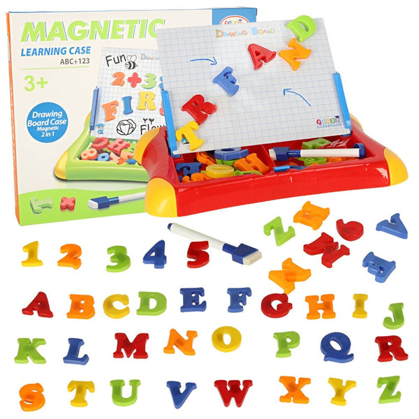 Tabla Magnetica cu Litere Alfabet, Semne Matematice, Cifre Magnetice, Marker, Scris, Desenat si Sters, Spatiu de Depozitare, Invatare Culori, Jucarii Educative pentru Copii, + 3 ani, Multicolor