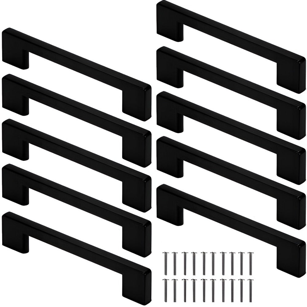 Set 10 Manere Mobila pentru Dormitor, Bucatarie, Comoda, Noptiera, Dulap, Sertar, Schimba Aspectul Mobilierului, din Aluminiu, Aplicare Universala, Usor de Montat, 104 mm Lungime, Distanta Gauri 96 mm, Suruburi de Fixare Incluse, Negru Mat