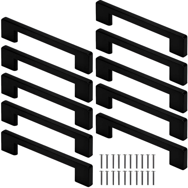 Set 10 Manere Mobila pentru Dormitor, Bucatarie, Comoda, Noptiera, Dulap, Sertar, Schimba Aspectul Mobilierului, din Aluminiu, Aplicare Universala, Usor de Montat, 104 mm Lungime, Distanta Gauri 96 mm, Suruburi de Fixare Incluse, Negru Mat