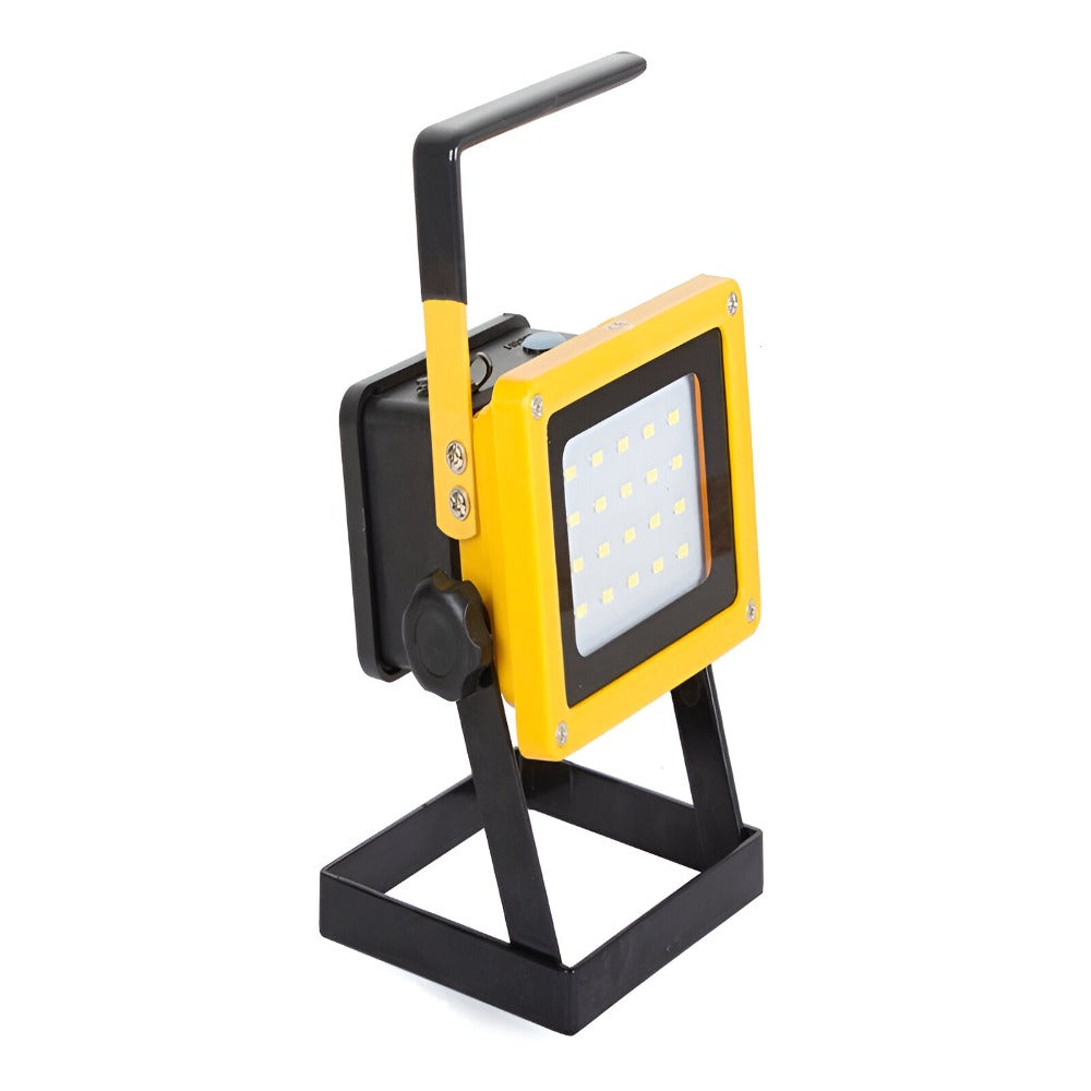 Proiector LED, 20 LED SMD, 2400 Lumeni, Putere 25W, Rezistent la Apa IP65, Lumina Rece, 3 Moduri de Iluminare, Portabil cu Maner, Reincarcabil, Incarcare Bricheta Auto, cu Baterii 18650 Incluse, Galben/Negru